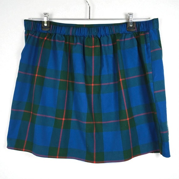SO School Girl Plaid Blue Green Red Faux Wrap Preppy Mini Skirt Juniors Size 17 - Picture 2 of 10